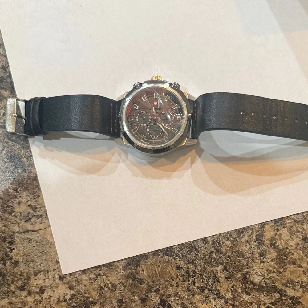 #71 Southpole Men’s Chronograph Watch Feauring  Black Dial w/Red Accents. - Picture 3 of 6